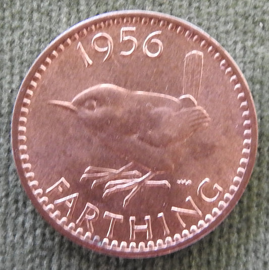 GB British UK English 1956 Farthing Queen Elizabeth II Coin