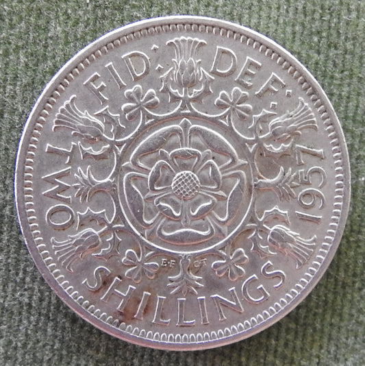 GB British UK English 1957 2 Shilling Queen Elizabeth II Coin