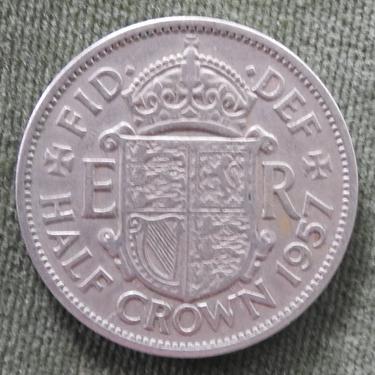 GB British UK English 1957 Half Crown Queen Elizabeth II Coin
