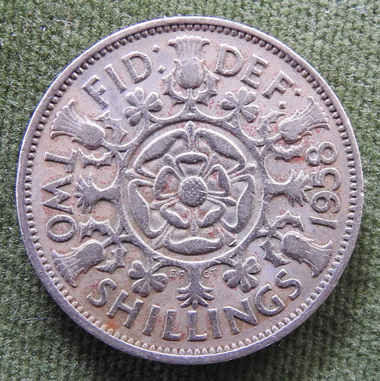 GB British UK English 1958 2 Shilling Queen Elizabeth II Coin