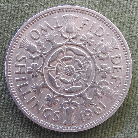 GB British UK English 1961 Two Shiilings Queen Elizabeth II Coin - Circulated