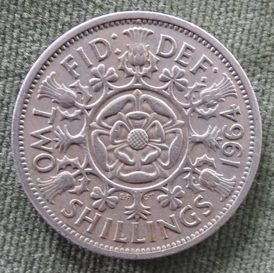 GB British UK English 1964 2 Shilling Florin Queen Elizabeth II Coin