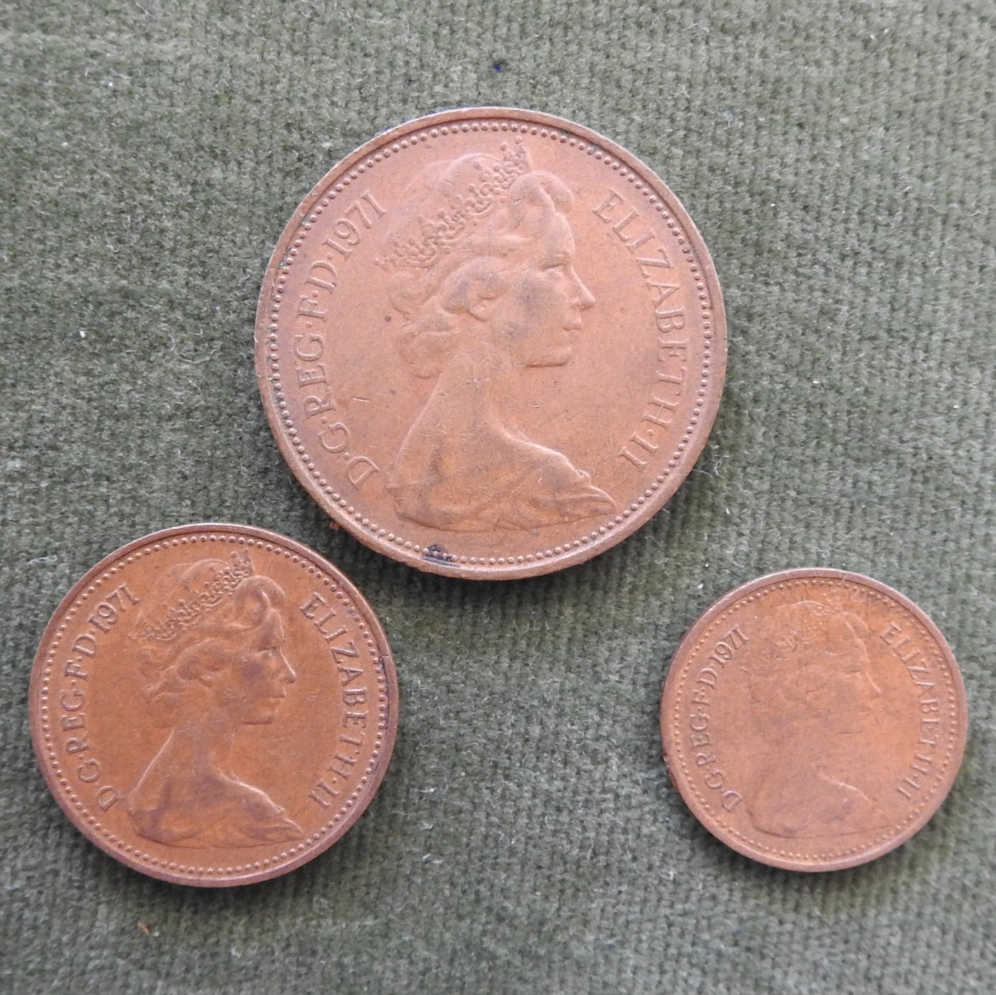 GB British UK English 1971 New Pence Queen Elizabeth II Copper Coin Group of 3