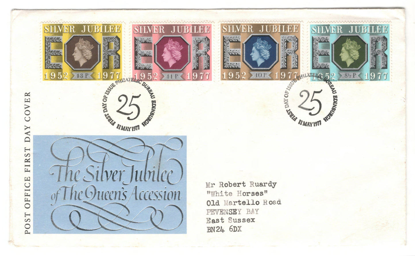 UK England 1977 Queens Silver Jubilee PO Philatelic Bureau Edinburgh First Day Cover