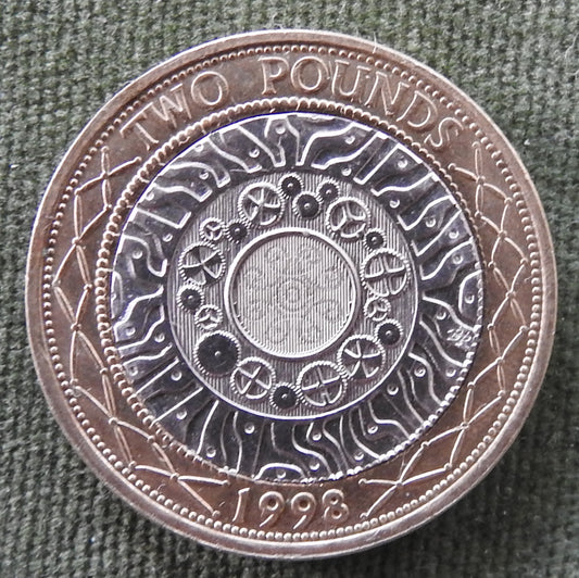 GB British UK English 1998 2 Pound Bimetallic Technologies QEII Coin