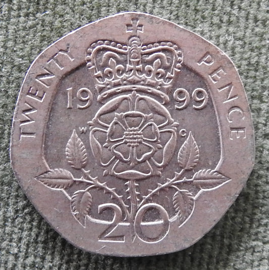 GB British UK English 1999 20 New Pence Queen Elizabeth II Coin
