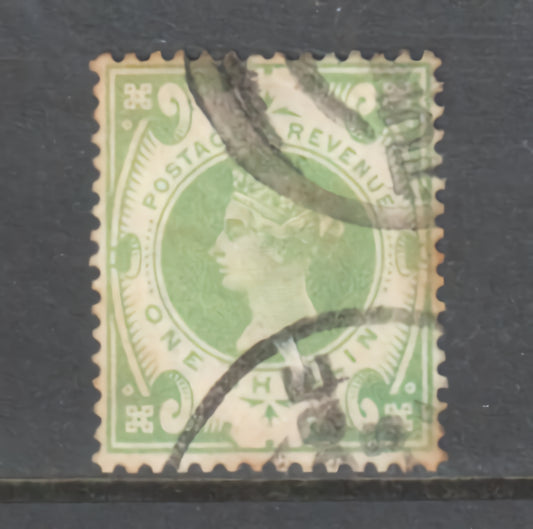 GB Great Britain England 1887 Queen Victoria One Shilling Green Postage & Revenue Stamp - Cancelled