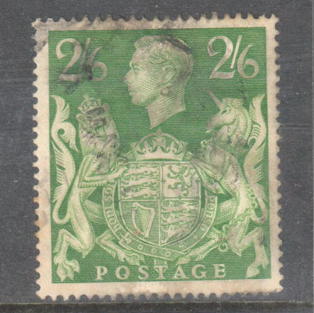 GB UK Great Britain England 1941 - 1948 King George VI 2/6d Green Stamp - Cancelled