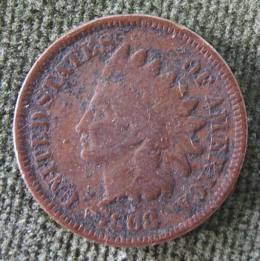 USA American 1868 1 Cent Indian Head Penny Coin