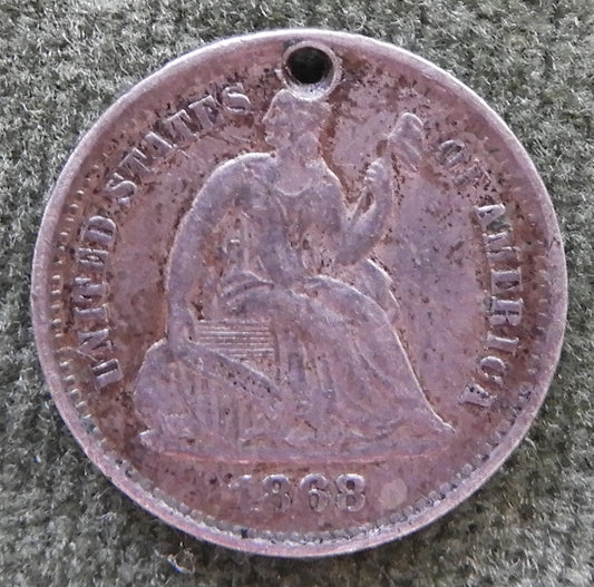 USA American 1868 Silver Seated Liberty Half Dime Coin