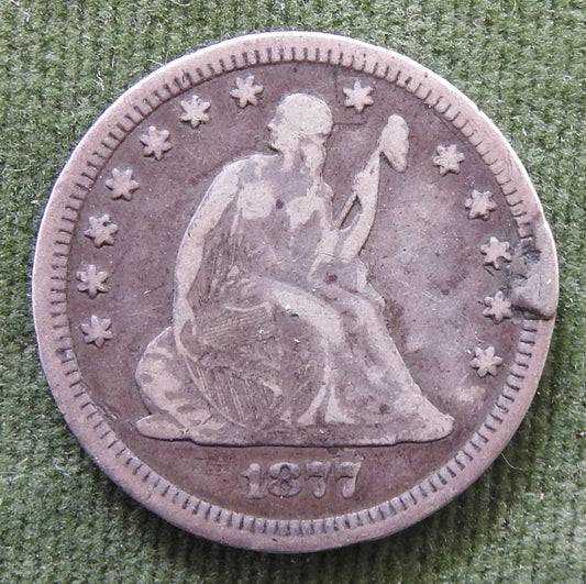 USA America 1877 Quarter Dollar Seated Liberty Silver Coin - Altered And Engraved