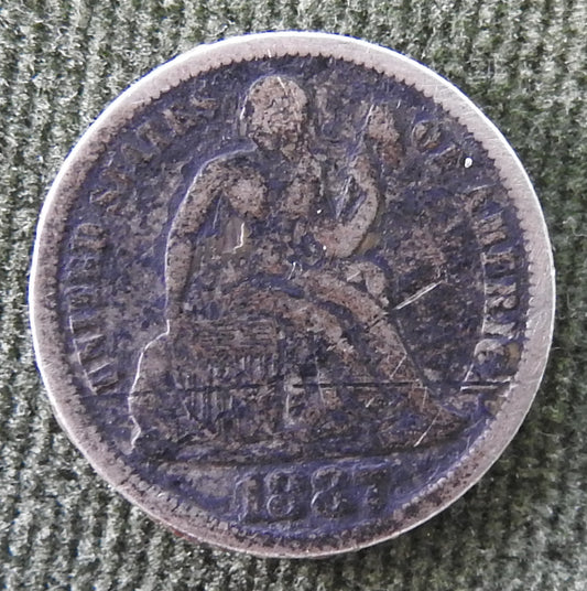 USA American 1887 Silver Seated Liberty Dime Coin - Circulated