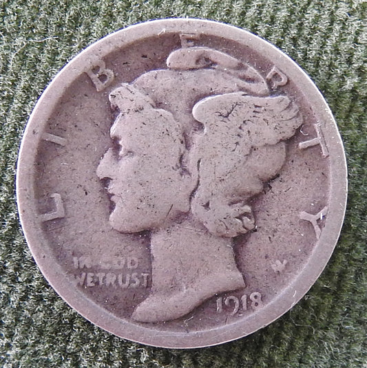 USA American 1918 S Silver Winged Mercury Dime Coin
