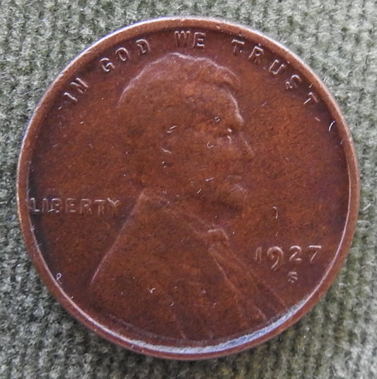 USA American 1927 S 1 Cent Wheat Lincoln Coin
