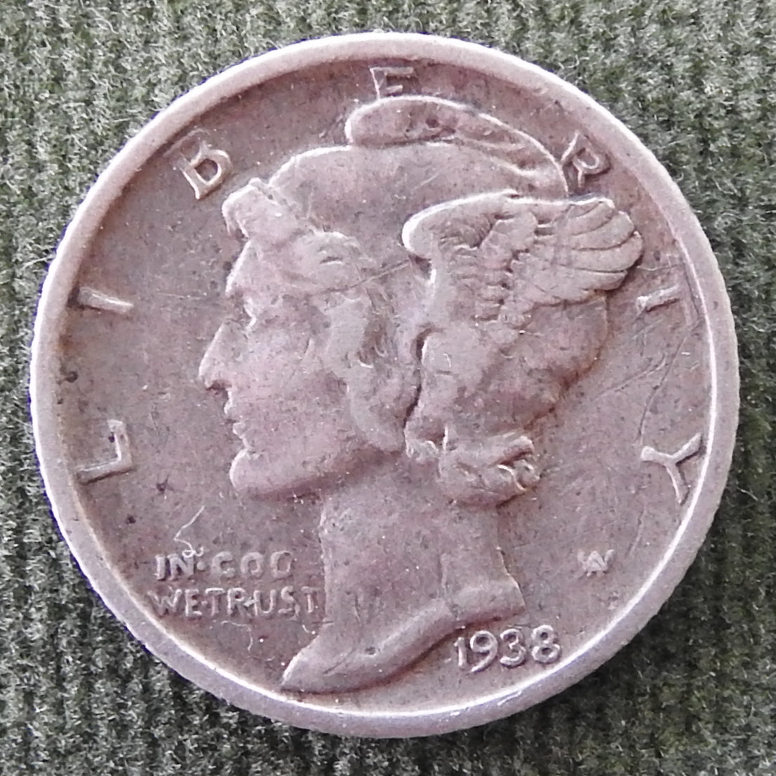 USA American 1938 S Winged Mercury Silver Dime Coin