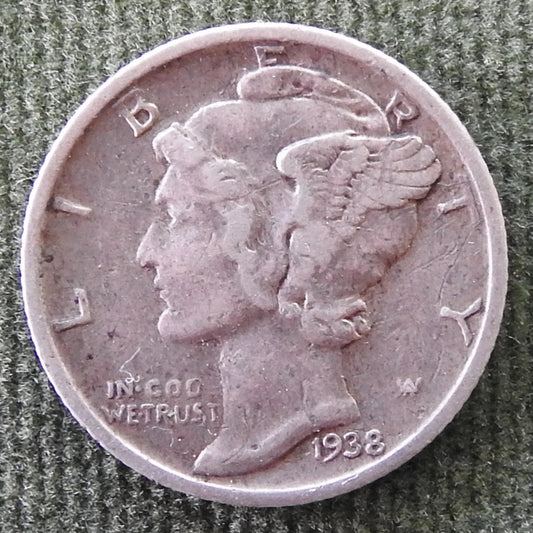 USA American 1938 S Winged Mercury Silver Dime Coin