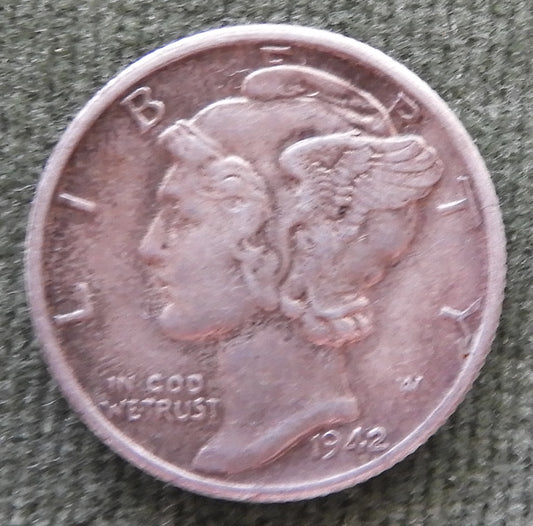 USA American 1942 S Silver Winged Mercury Dime Coin - Circulated