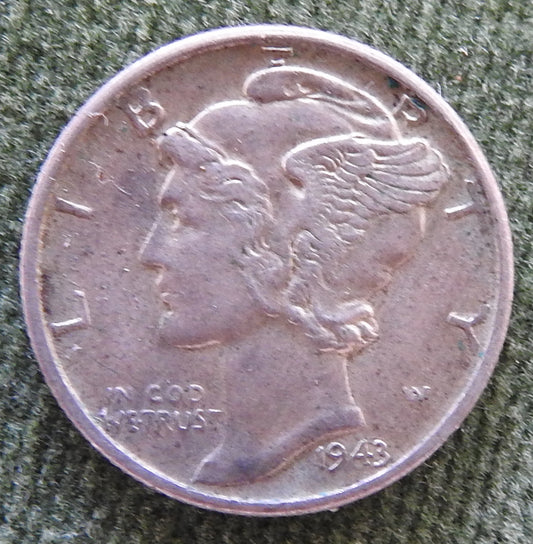 USA American 1943 D Winged Mercury Dime Coin