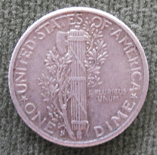 USA American 1943 S Silver Winged Mercury Dime Coin - Circulated