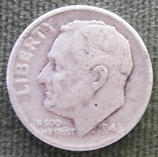 USA American 1948 D Dime Roosevelt Coin - Grades as Very Good to Fine