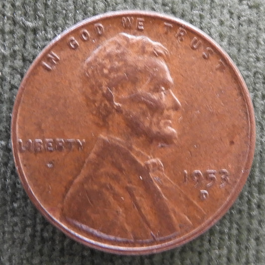 USA American 1953 D 1 Cent Lincon Wheat Coin - Grades as Fine