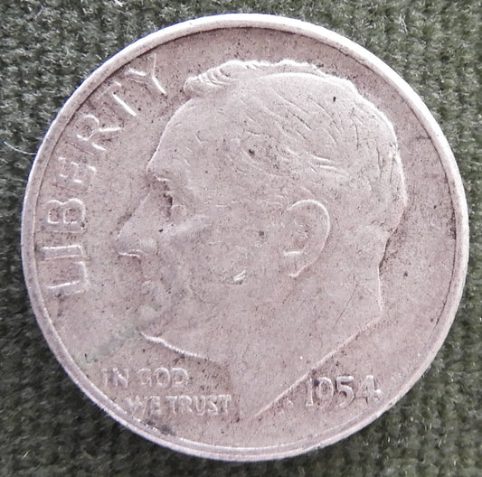 USA American 1954 Dime Roosevelt Coin - Circulated