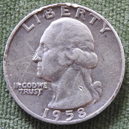 USA American 1958 D Quarter Washington Coin - Circulated