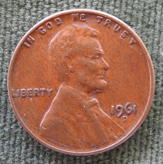 USA American 1961 D 1 Cent Lincoln Memorial Coin - Circulated