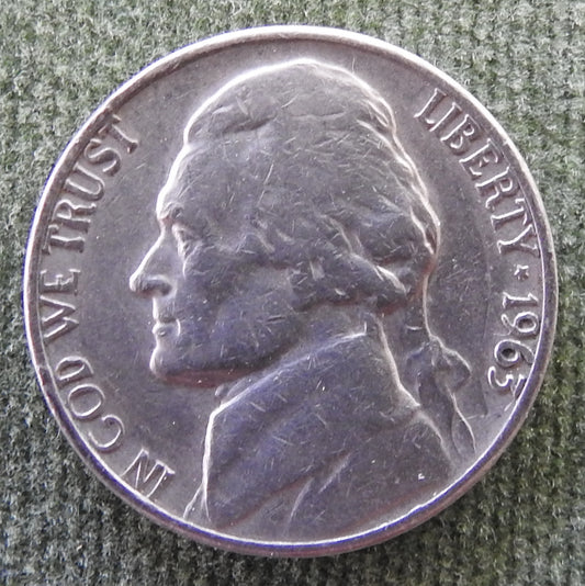 USA American 1963 D Nickel Jefferson Coin - Circulated