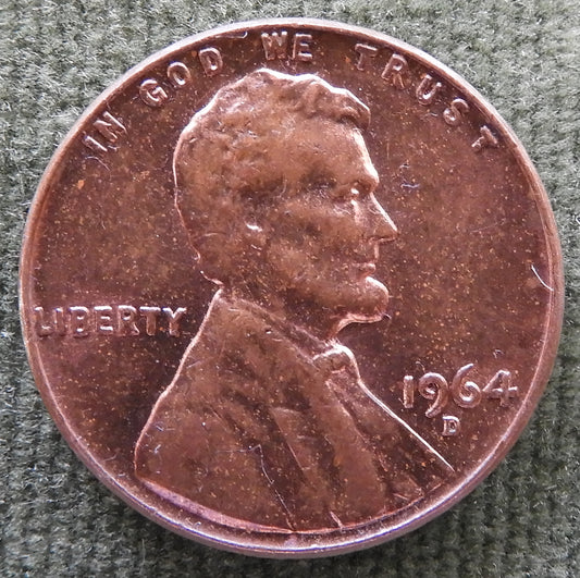 USA American 1964 D 1 Cent Lincoln Memorial Coin - Circulated
