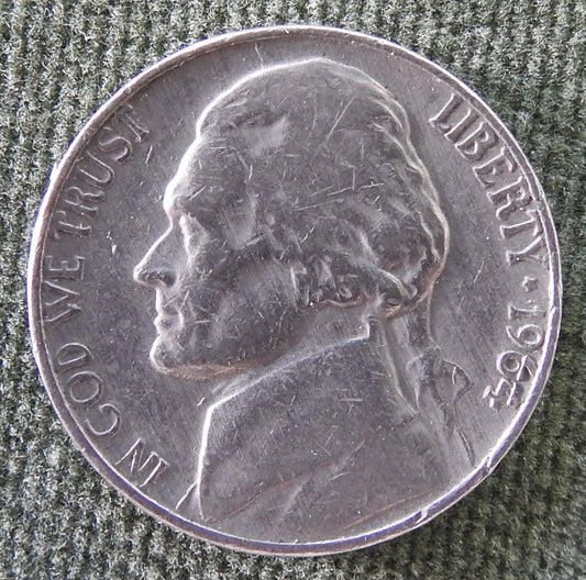 USA American 1964 Nickel Jefferson Coin - Circulated