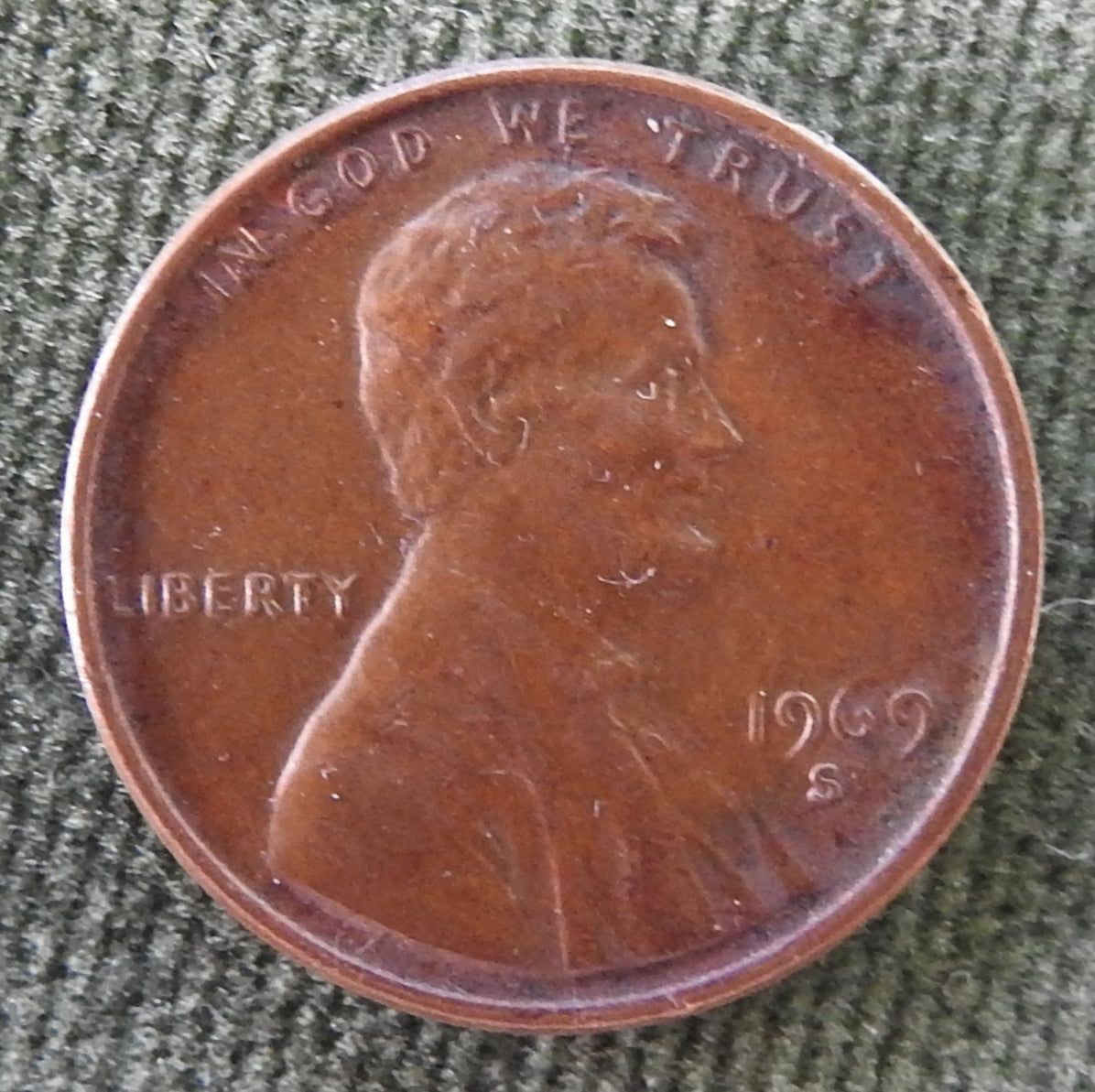 USA American 1969 S 1 Cent Lincoln Memorial Coin - Circulated