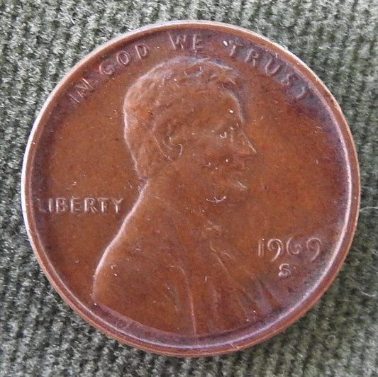 USA American 1969 S 1 Cent Lincoln Memorial Coin - Circulated