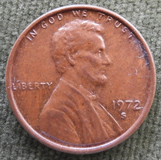 USA American 1972 S 1 Cent Lincon Memorial Coin - Grades as Fine