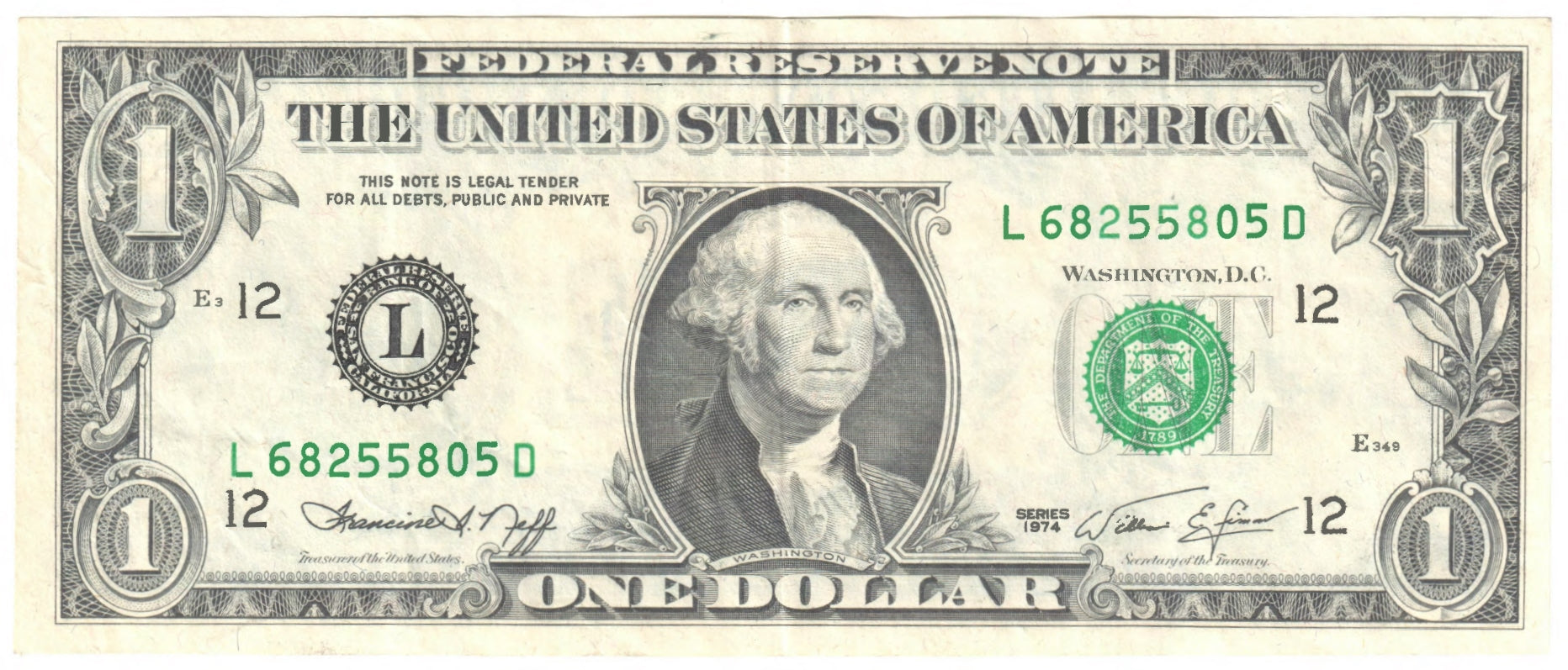 USA 1974 $1 One Dollar Banknote San Francisco s/n L 68255805 D – Gumnut ...