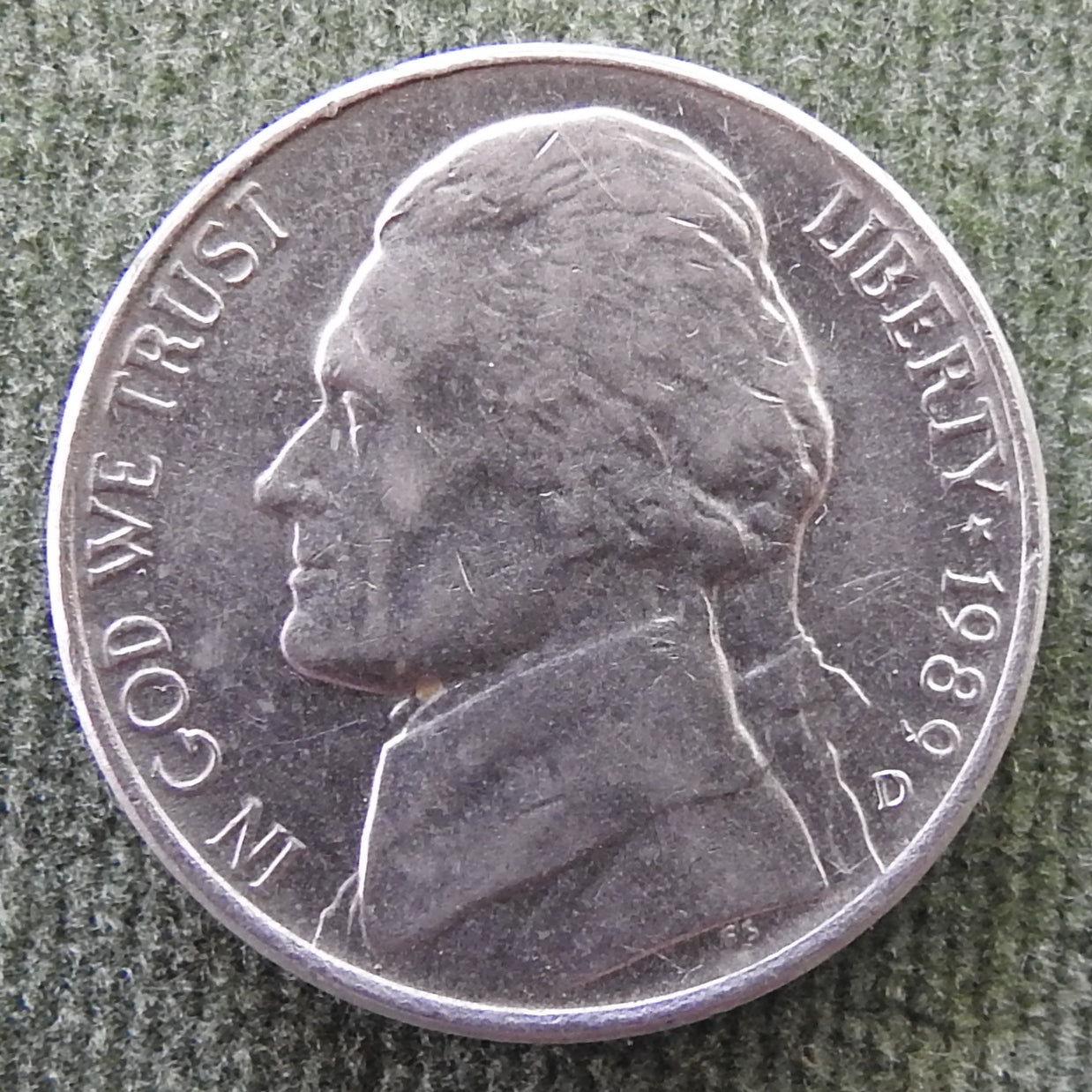 USA American 1989 D Nickel Jefferson Coin - Circulated