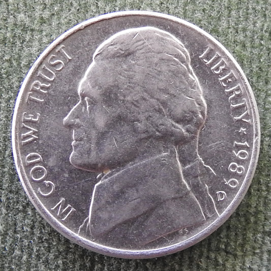 USA American 1989 D Nickel Jefferson Coin - Circulated