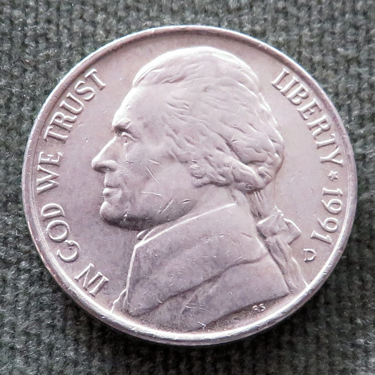 USA American 1991 D Nickel Jefferson Coin - Circulated