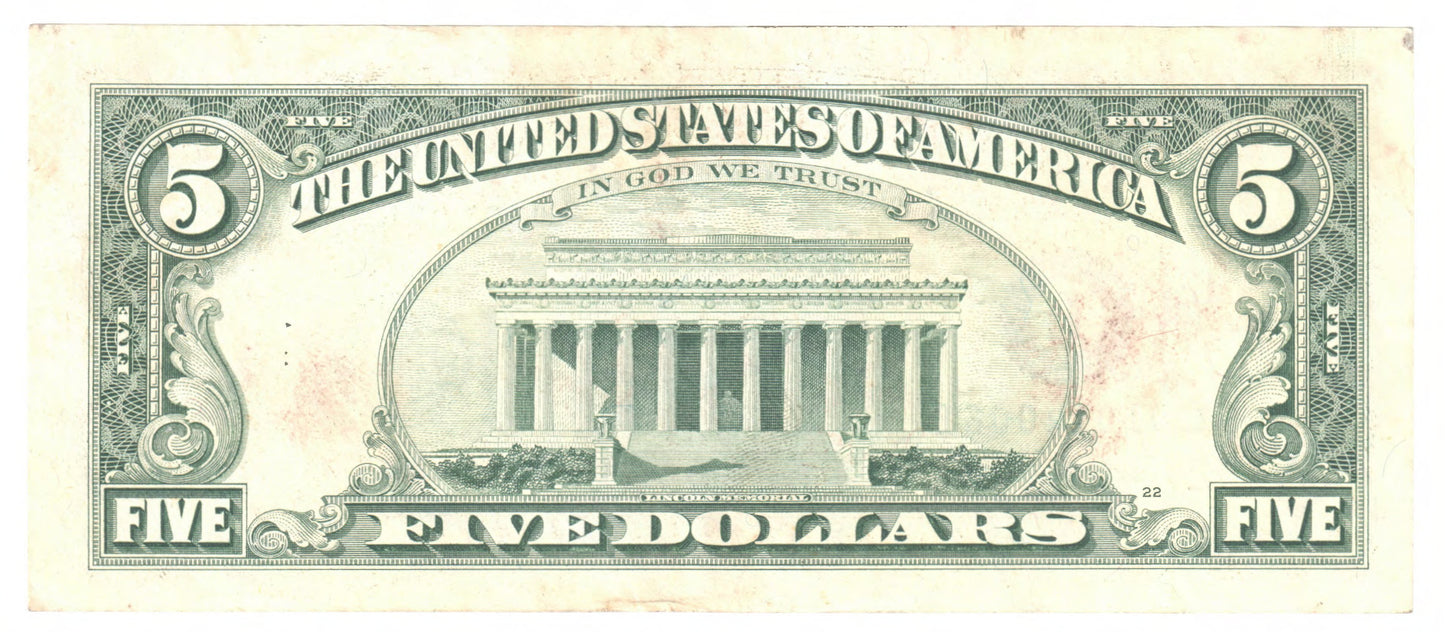 USA 5 Five Dollar Banknote Series 1995 Small Face Lincoln