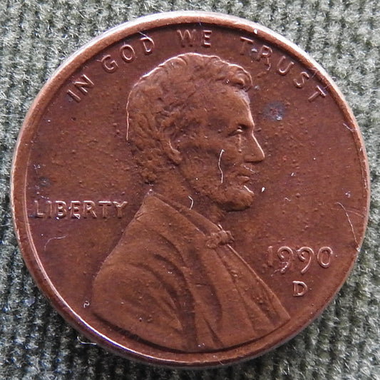 USA American 1990 D 1 Cent Lincoln Coin - Circulated