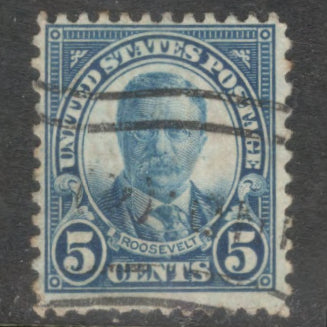 USA America 1922 5c Dark Blue Theodore Roosevelt 1858-1919 Stamp - Perfin: 11.0x10.5