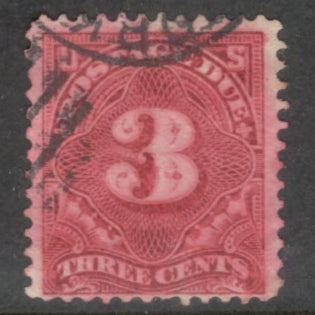 United States 1894 - 1895 3c Deep Claret Postage Due Numeral Stamp - Perfin: 12.0