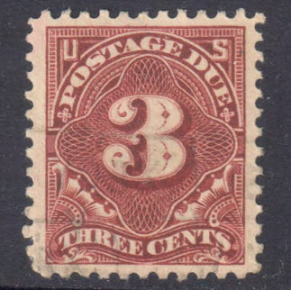 United States 1894 - 95 3c Deep Claret Postage-Due Numeral Stamp Perfin:12