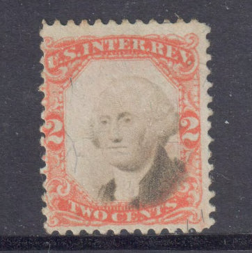 United States 1874 2c Orange Black George Washington Internal Revenue Stamp Perfin:12