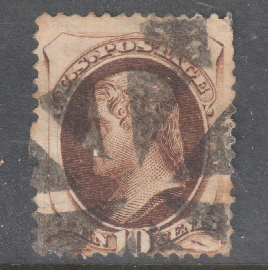 USA America 1879 10c Brown Thomas Jefferson Stamp - Soft Paper Cancelled