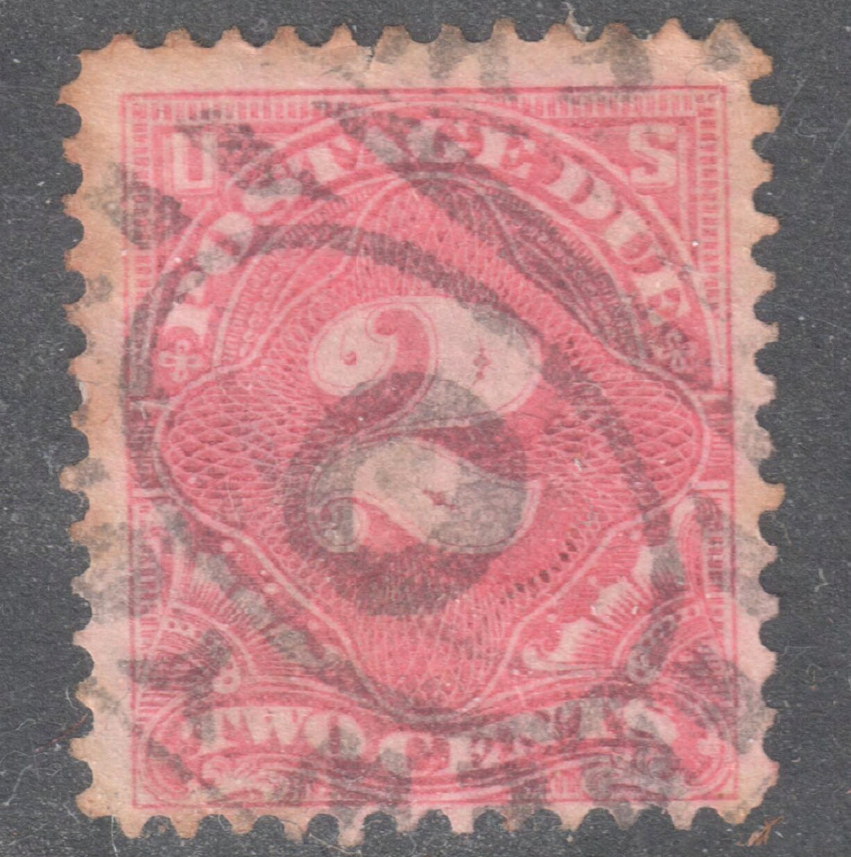 USA America 1894 95 2c Cinnabar Postage-Due Numeral Stamp Perfin:12