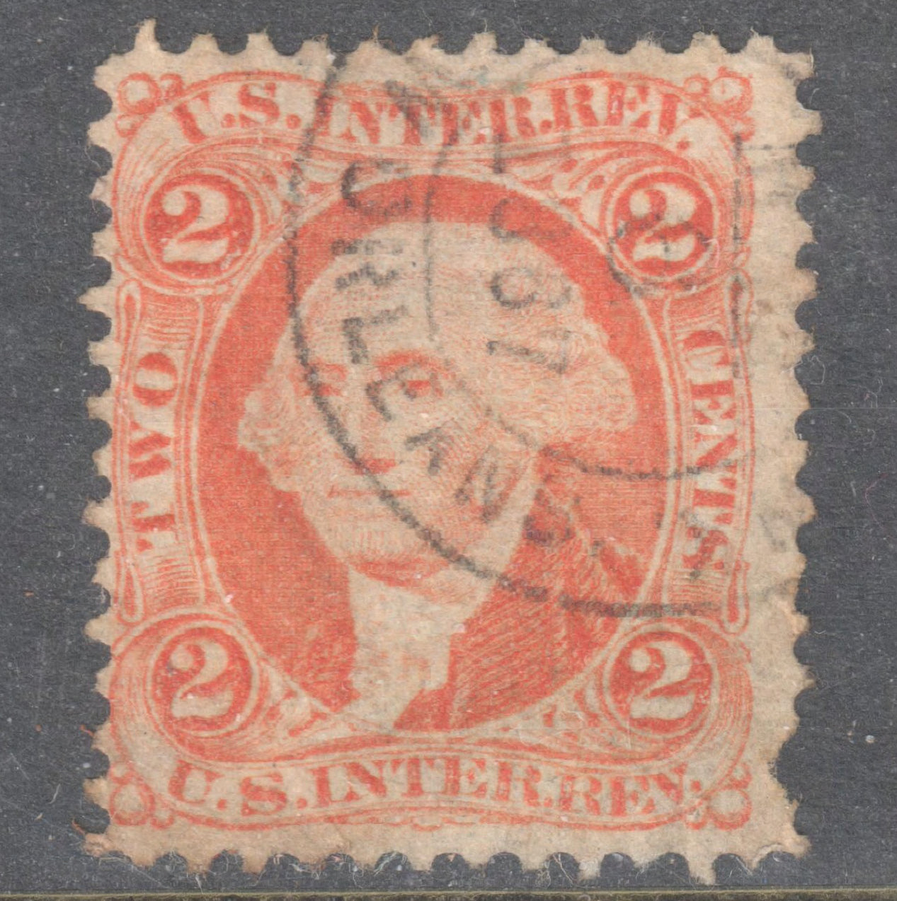 USA America 1862 - 71 2c Orange George Washington Internal Revenue Stamp Perfin:12