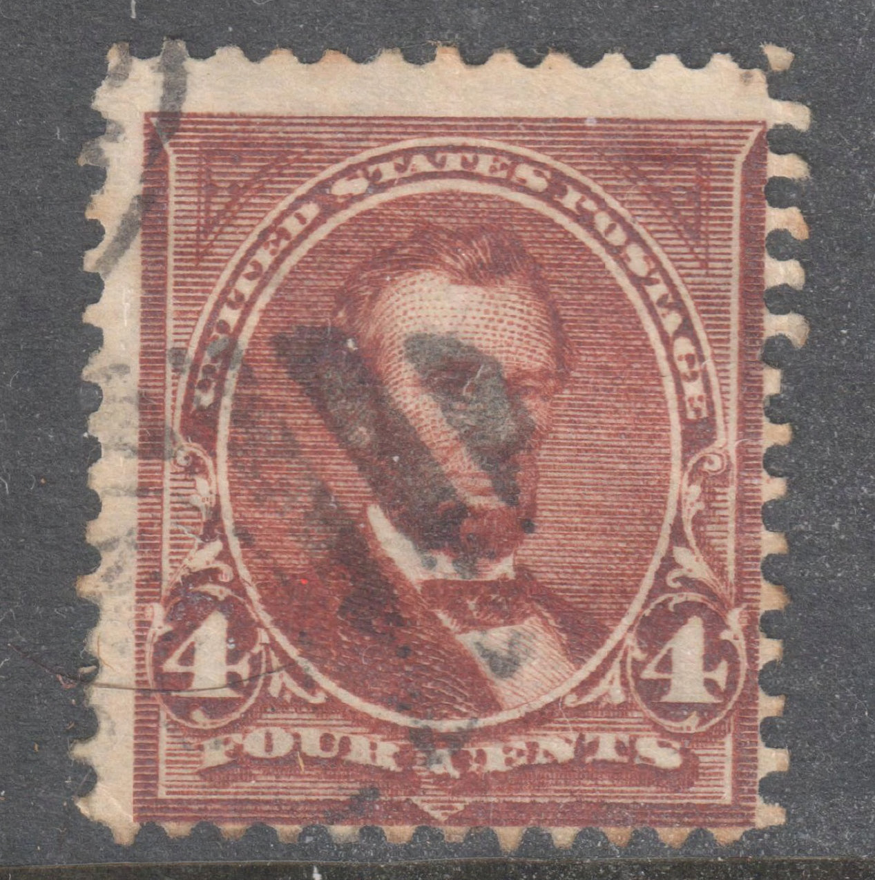 USA America 1898 4c Rose Brown Abraham Lincoln Stamp - Perfin 12