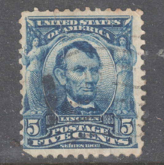 USA America 1902 -03 5c Blue Abraham Lincoln Stamp - Perfin 12