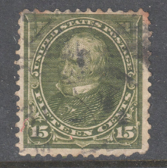 USA America 1898 15c Olive Green Henry Clay Stamp - Perfin 12